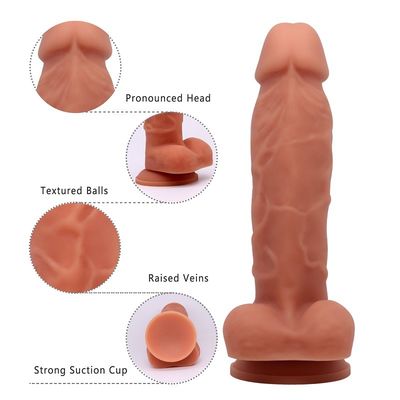 Juguete lesbiano del sexo del consolador de la ventosa ODM sano del OEM del silicón de 7,4 pulgadas