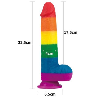 Taza líquida de Toy Faked Penis With Suction del sexo del consolador del arco iris del silicón los 22.5cm