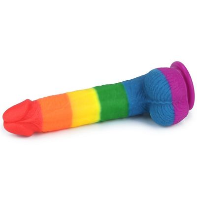 Taza líquida de Toy Faked Penis With Suction del sexo del consolador del arco iris del silicón los 22.5cm